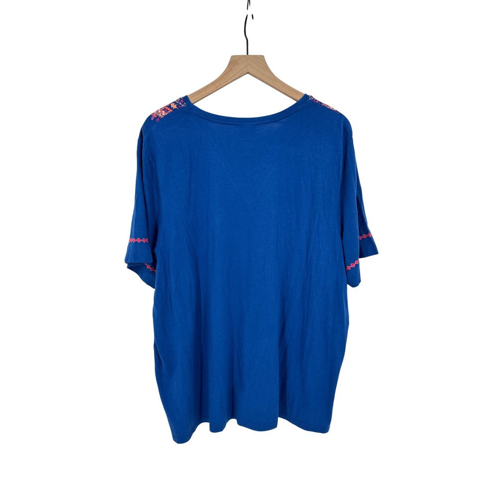 Chico's Top 4 XXL Blue Embroidered V-Neck Short Sleeve Boho Floral Casual NWT - Picture 5 of 11